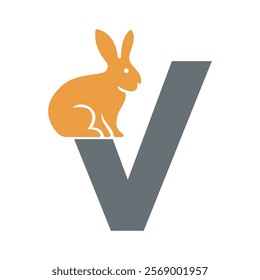 Initial Rabbit Logo Combine With Letter V Vector Template