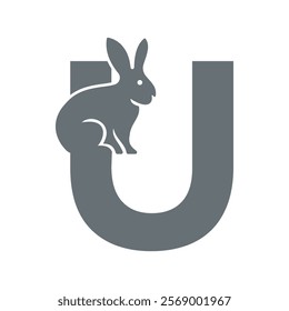 Initial Rabbit Logo Combine With Letter U Vector Template