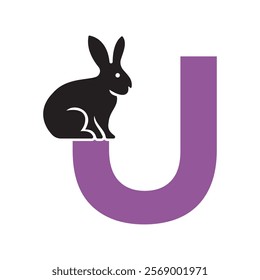 Initial Rabbit Logo Combine With Letter U Vector Template