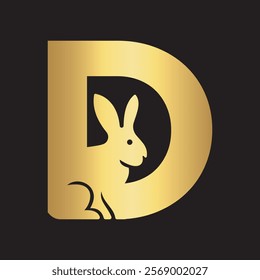 Initial Rabbit Logo Combine With Letter D Vector Template