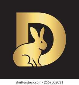 Initial Rabbit Logo Combine With Letter D Vector Template