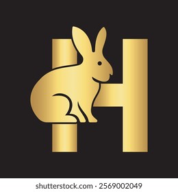 Initial Rabbit Logo Combine With Letter H Vector Template