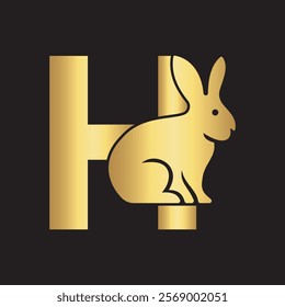 Initial Rabbit Logo Combine With Letter H Vector Template