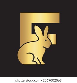 Initial Rabbit Logo Combine With Letter F Vector Template