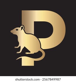 Initial Rat Logo Combine With Letter P Vector Template