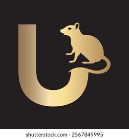 Initial Rat Logo Combine With Letter U Vector Template