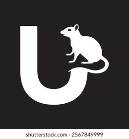 Initial Rat Logo Combine With Letter U Vector Template