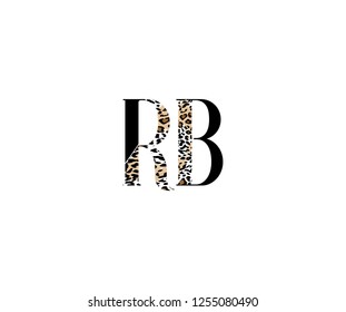 Initial RB Letter with Luxury Leopard Pattern Logotype