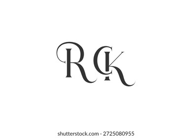 Diseño inicial del logotipo de la carta creativa de RCK. Diseño elegante del logotipo del monograma con los Elementos decorativos y la tipografía