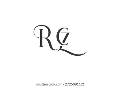 Diseño inicial del logotipo de la carta creativa de RCZ. Diseño elegante del logotipo del monograma con los Elementos decorativos y la tipografía