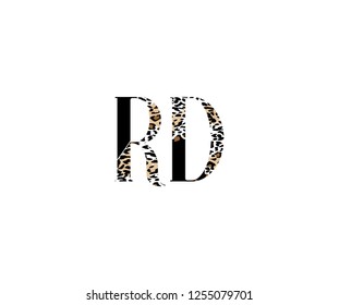 Initial RD Letter with Luxury Leopard Pattern Logotype