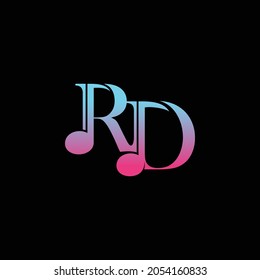 Letra RD inicial con logotipo de vector de música. Ilustración vectorial