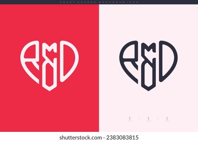 initial RD letters with red heart and love logo flat icon monogram concept