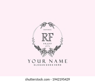 Initial RF beauty monogram and elegant logo design, handwriting logo of initial signature, wedding, fashion, floral and botanical with creative template.