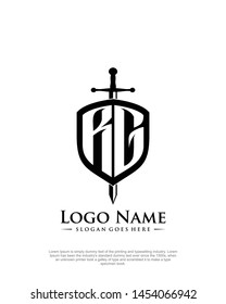 initial RG letter with shield style logo template vector
