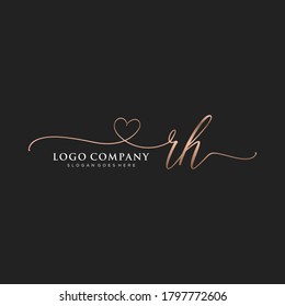Monograma inicial de belleza RH y diseño elegante de logotipo, logotipo de escritura a mano de firma inicial, boda, moda, floral y botánica con plantilla creativa.
