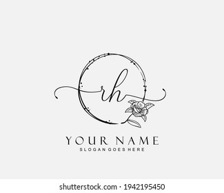 Initial RH beauty monogram and elegant logo design, handwriting logo of initial signature, wedding, fashion, floral and botanical with creative template.