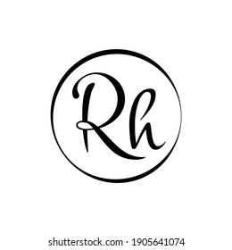Initial-rh-Logo-Design Schwarzes Skript-Vektorgrafik-Vorlage