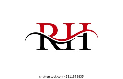 Logotipo de la carta inicial RH con plantilla de vectores gráficos de diseño Swoosh para identidad de empresa y empresa.