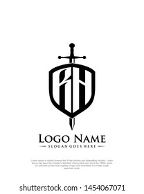 initial RH letter with shield style logo template vector