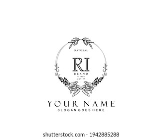 Monograma de belleza inicial de RI y diseño elegante de logotipo, logotipo de escritura a mano de firma inicial, boda, moda, floral y botánica con plantilla creativa.