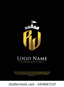 initial RJ letter with shield style logo template vector