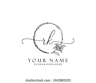 Initial RK beauty monogram and elegant logo design, handwriting logo of initial signature, wedding, fashion, floral and botanical with creative template.