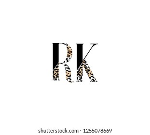 Initial RK Letter with Luxury Leopard Pattern Logotype