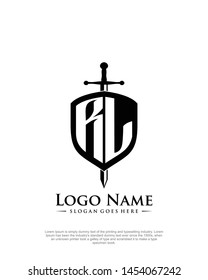 initial RL letter with shield style logo template vector