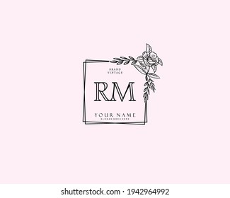 Initial RM beauty monogram and elegant logo design, handwriting logo of initial signature, wedding, fashion, floral and botanical with creative template.