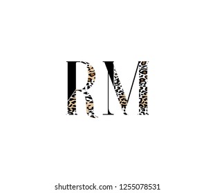 Initial RM Letter with Luxury Leopard Pattern Logotype