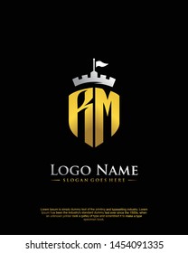 initial RM letter with shield style logo template vector