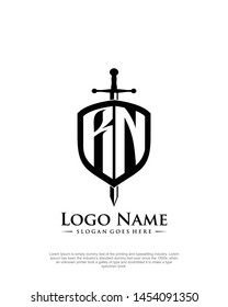 initial RN letter with shield style logo template vector