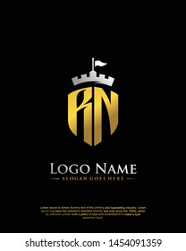 initial RN letter with shield style logo template vector