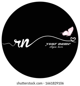 Initial RN logo handwriting vector butterfly illustration	
