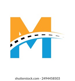 Initial road Logo combine with letter M vector template