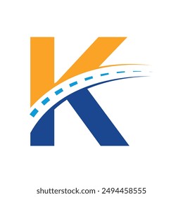 Logotipo de carretera inicial combinado con la letra K Plantilla de Vector