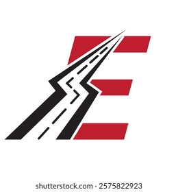 Initial Road Logo Design On Letter E For Transportation and freight Symbol Vector