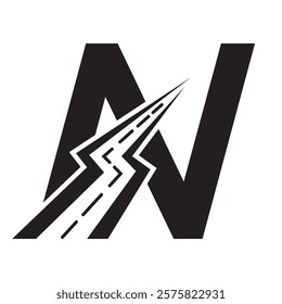 Initial Road Logo Design On Letter N For Transportation and freight Symbol Vector