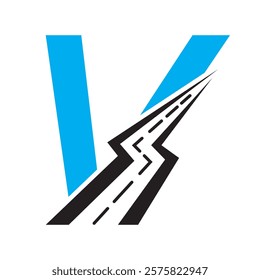 Initial Road Logo Design On Letter V For Transportation and freight Symbol Vector