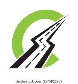 Initial Road Logo Design On Letter C For Transportation and freight Symbol Vector