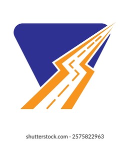 Initial Road Logo Design On Letter V For Transportation and freight Symbol Vector