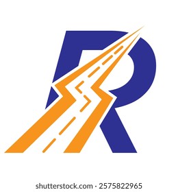 Initial Road Logo Design On Letter R For Transportation and freight Symbol Vector