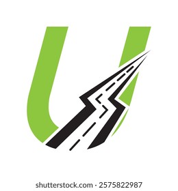 Initial Road Logo Design On Letter U For Transportation and freight Symbol Vector