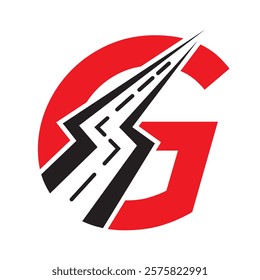 Initial Road Logo Design On Letter G For Transportation and freight Symbol Vector