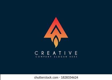 Initial A rocket logo design vector illustration. Letter A ads rocket logo isolated on blue background