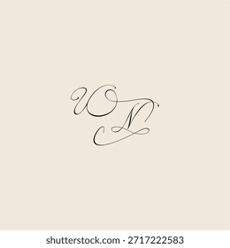 projeto real inicial UN monograma conceito elegante logotipo letra curva de estilo minimalista