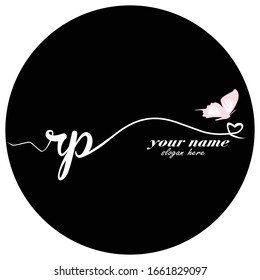 Initial RP logo handwriting vector butterfly illustration