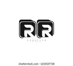 Initial RR Letter Abstract Simple Black Rectangle Emblem Logotype