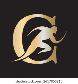Initial Running Logo combine with letter C vector template